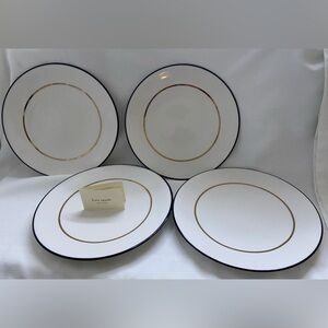 Set Of 4 KATE SPADE NEW YORK  MAKE IT POP DINNER PLATE 10.25"  Black & Gold NEW